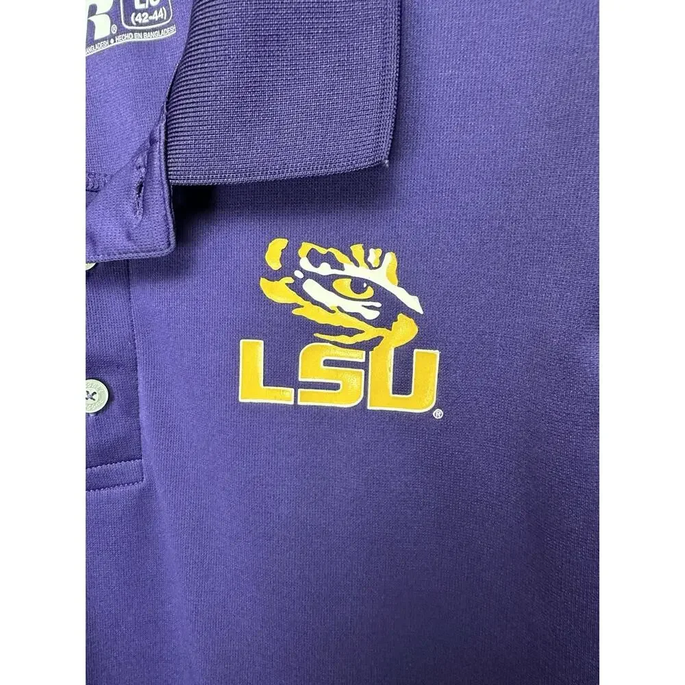 Russell NCAA LSU Tigers Shirt Mens Large‎ Dri-Fit Lightweight Purple Polo Shirt